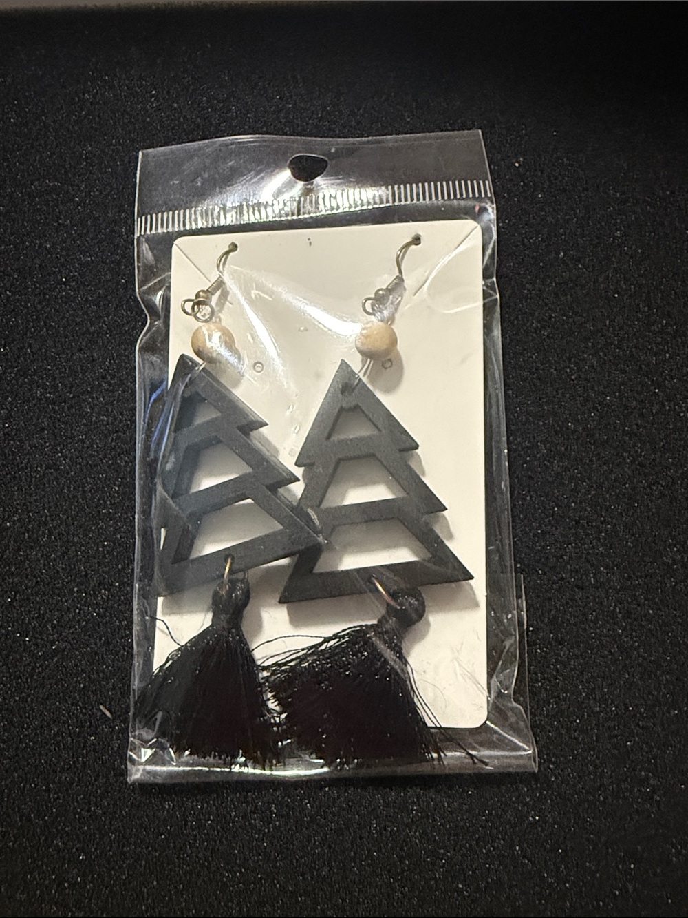 Geometric Triangle Tassel Drop Earrings - Black